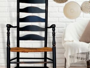 Vintage Early American Style Ladderback Rush Seat Shaker Armchair                         Vintage Early American Style Ladderback Rush Seat Shaker Armchair