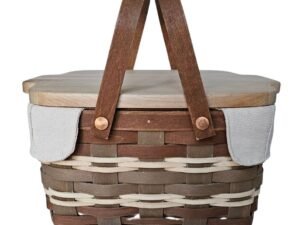 Rustic Picnic Basket Wood Woven with Cutting Board, by Longaberger                         Rustic Picnic Basket Wood Woven with Cutting Board, by Longaberger