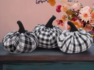 Farmhouse Plaid Fabric Pumpkin, Black & White                         Farmhouse Plaid Fabric Pumpkin, Black & White